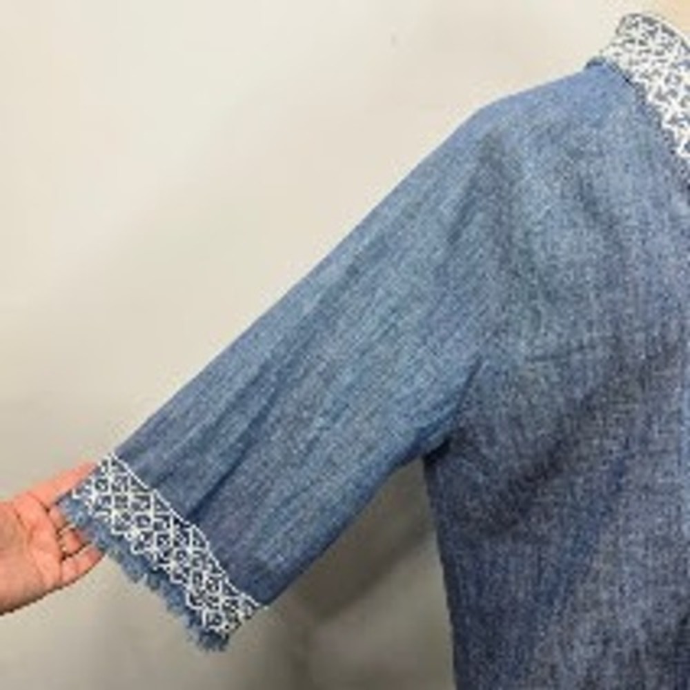 Natural Reflections Open Front Cardigan Kimono M L Chambray Embroidered Boho - Picture 2 of 9